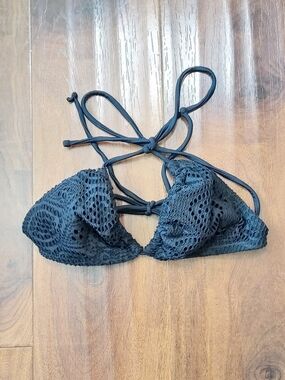 2- No Boundaries Black Eyelet Lace Triangle Bikini Tops- Blk/blk & Teal/blk